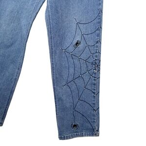 VTG Quacker Factory Womens 12 Jeans Spider Web Rhinestone Halloween Spooky Goth
